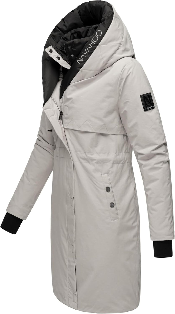 Navahoo Damen Mantel Lange warme Winter Steppjacke mit Kapuze und magnetischen Elementen Snowelf XS-