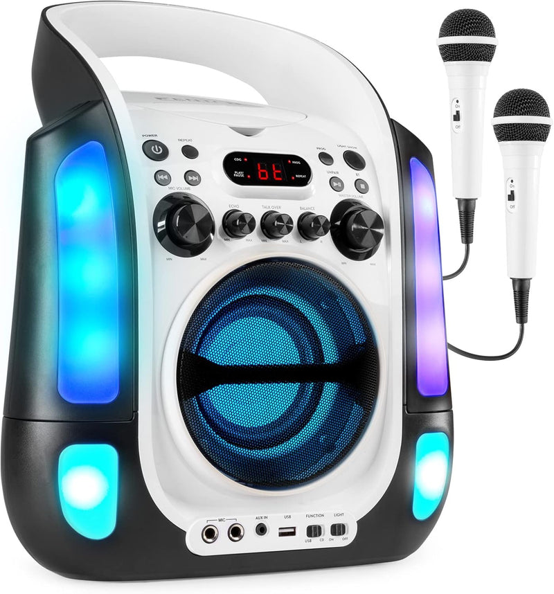 Fenton SBS30W - Karaoke Anlage mit 2 Mikrofonen, Karaoke Maschine mit Bluetooth, CD Plus G-Player, U