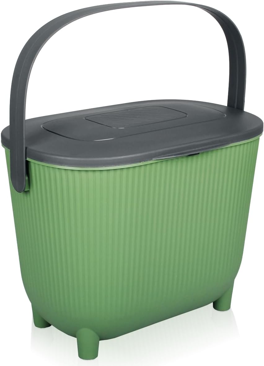 Premium Komposteimer 10L Küche Biomüll Behälter Bio Mülleimer mit Deckel und Aktivkohlefilter (Grün/