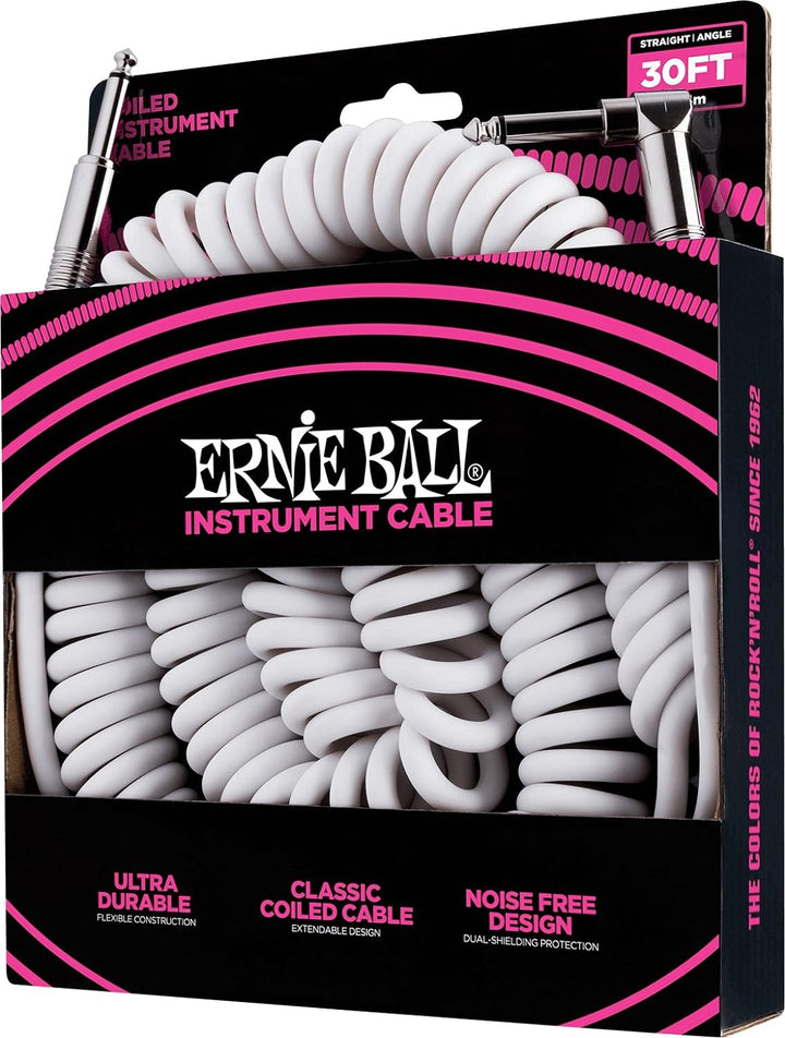 Ernie Ball Spiralkabel, gerade/gewinkelt, 9,14 m, Weiss 9,14 m Weiss, 9,14 m Weiss