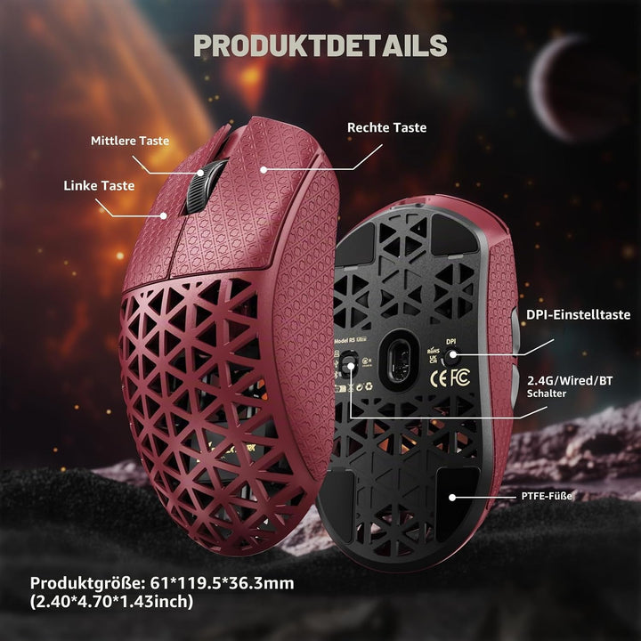 ATTACK SHARK R5 Ultra Carbonfaser HyperSpeed Kabellose Gaming-Maus, 39g Ultraleichte Maus mit Gripta