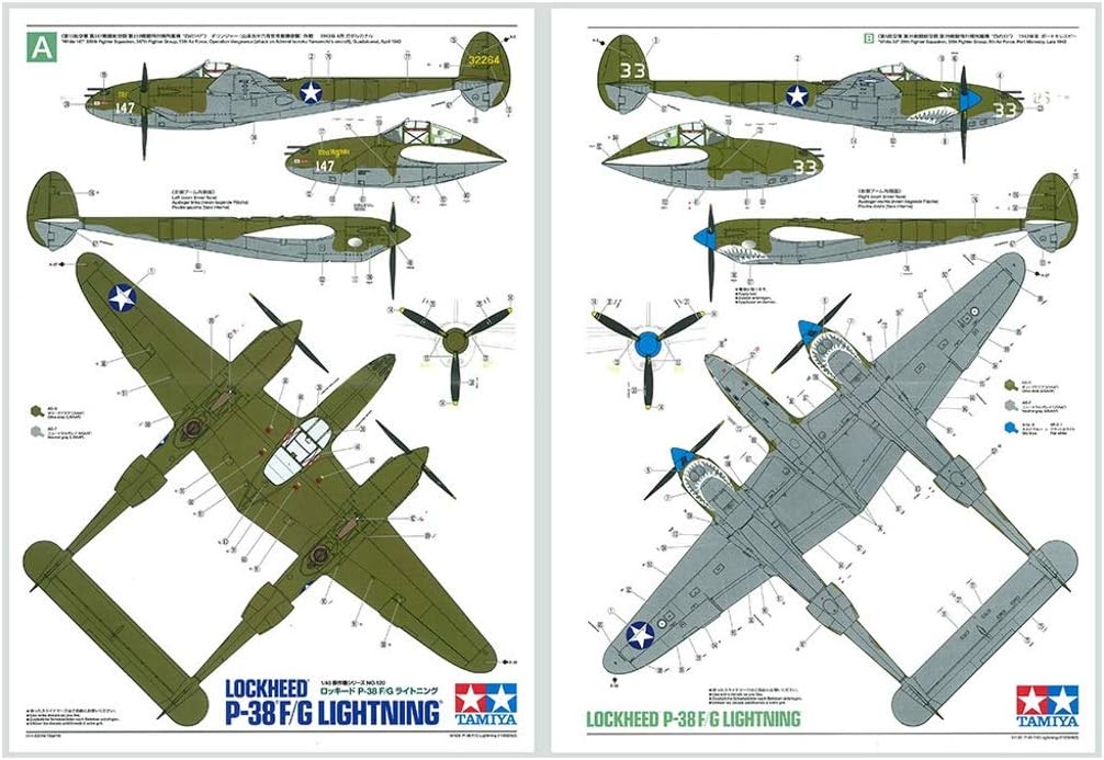 Tamiya 300061120 Fahrzeug 1:48 US P-38 F/G Lightning, originalgetreue Nachbildung, Modellbau, Plasti