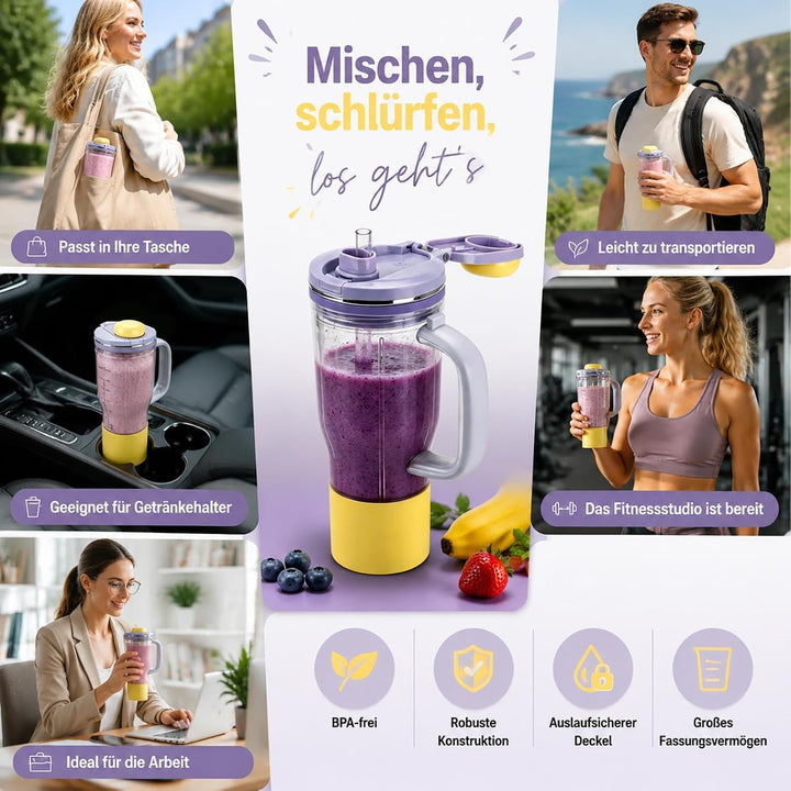710 ml Reisebecher Ersatz für Ninja Blend Boss Becher, Lila | Mixbecher mit BPA-freier, Undicht, Bru