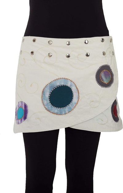 PUREWONDER Damen Wickelrock Goa Minirock mit Kreisen sk20