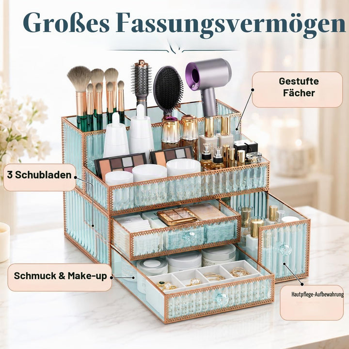 Youdepot Haar-Werkzeug-Organizer, Make-up-Organizer für Schminktisch, gehärtetes Glas, Haar-Organize