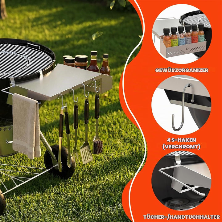 onlyfire BBQ Beistelltisch Outdoor für Weber 57 cm Kugelgrill &amp; Master-Touch Holzkohlegrill, Grill S