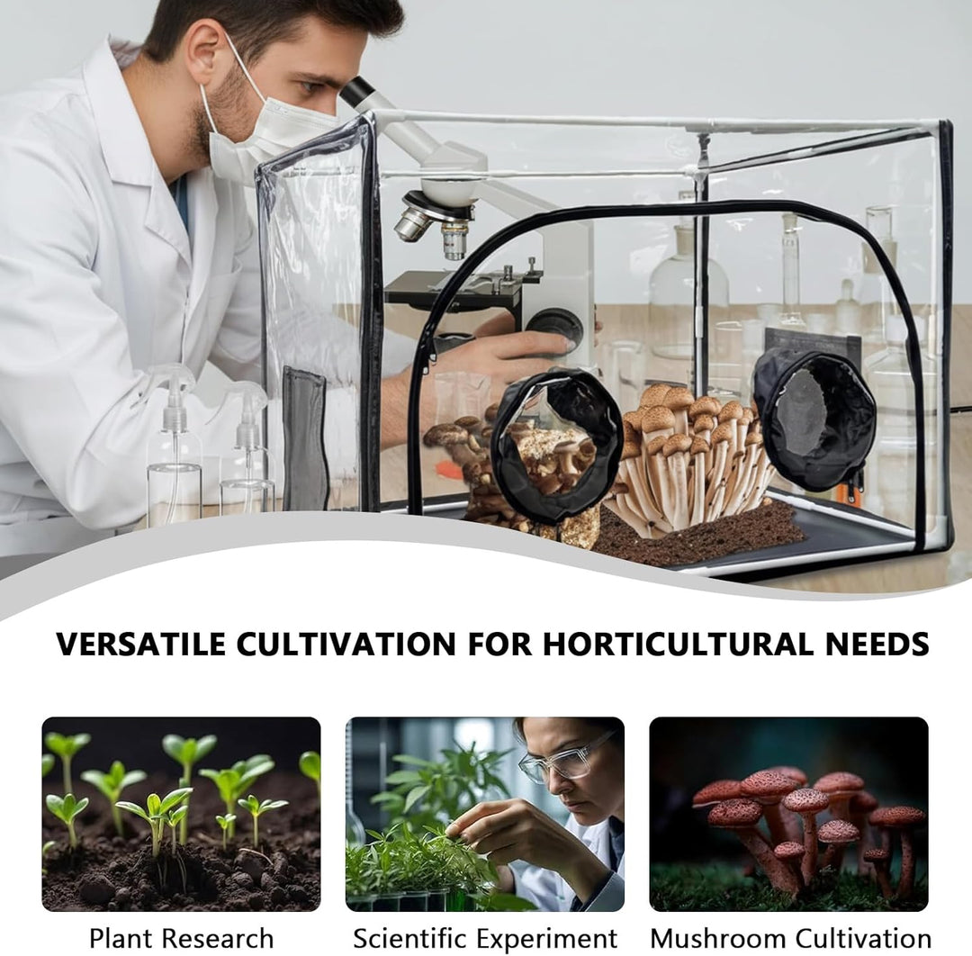 Still Air Box,Tragbares Mushroom Grow Kit, PVC Pilz-Wachstums-Set mit 2 Arm Ports, Faltbare Pilzzuch