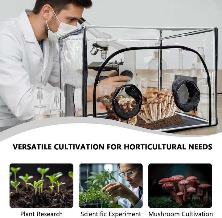 Still Air Box,Tragbares Mushroom Grow Kit, PVC Pilz-Wachstums-Set mit 2 Arm Ports, Faltbare Pilzzuch
