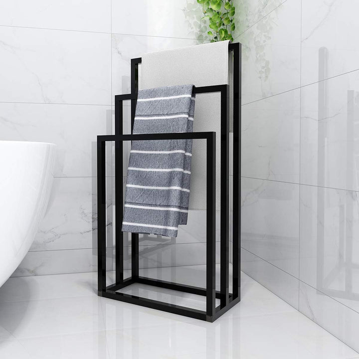 Towel Rack Metall Handtuchregal, 3 Stangen, Multifunktionaler Stehbügel freistehendes Trockenregal,