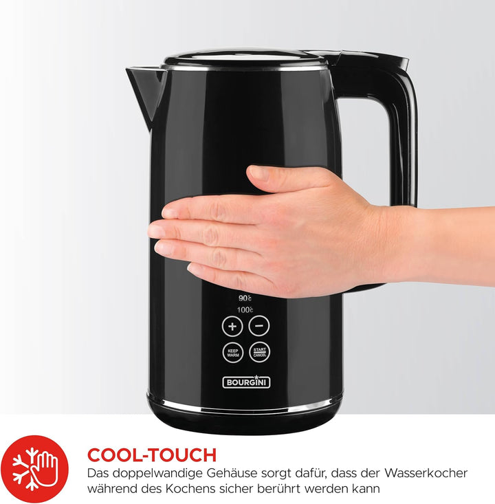 Bourgini Cool Touch - Digitaler wasserkocher Schwarz - wasserkocher mit temperatureinstellung - 1,7