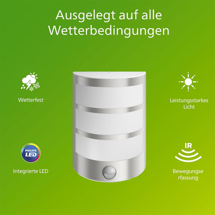 Philips myGarden LED Python Wandaussenleuchte mit Bewegungsmelder, 6W, Edelstahl, mit Bewegungsmelde