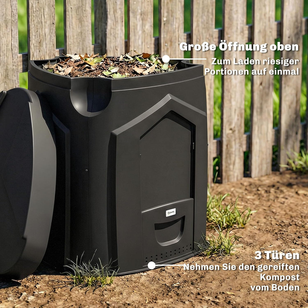 Outsunny Gartenkomposter, 240L, 78 x 75 x 78 cm Dreieckiger Kompostbehälter mit 3 Türen, 66 Lüftungs
