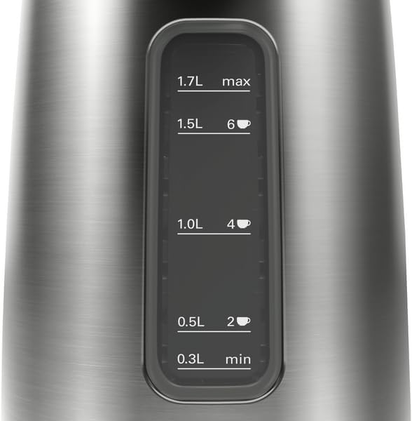 Bosch kabelloser Wasserkocher DesignLine TWK5P475, Ausgiessen ohne Spritzer, Tassenanzeige, extra gr