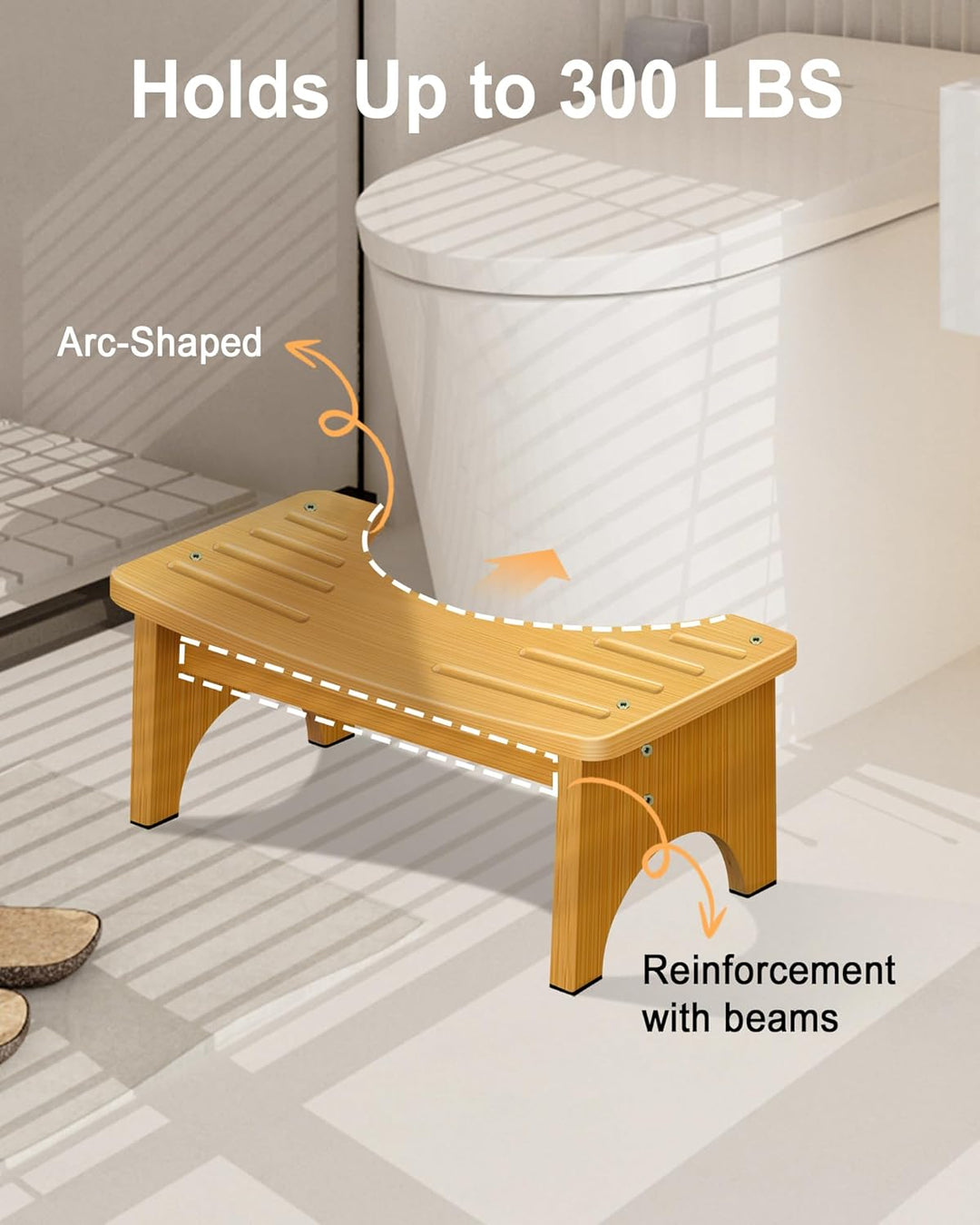 RayLove Physiologischer Toilettenhocker aus Bambus – WC-Trittbrett aus Holz – 35 Grad strapazierfähi