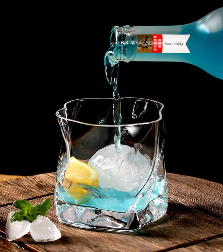 Unregelmässige Whiskygläser Set Mit 2 Gekippten Falten Scotch Glass 250Ml Modischer Whiskybecher Für