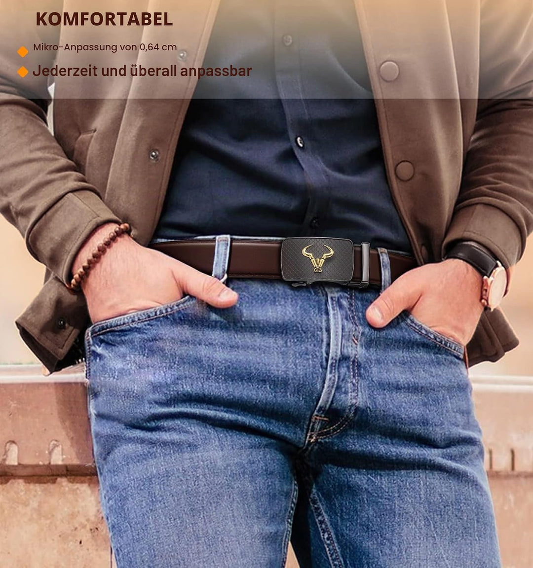 BULLIANT Gürtel Herren, Gürtel Ratsche Ledergürtel 35mm,Grösse Angepasst | Herren Automatikgürtel Bu