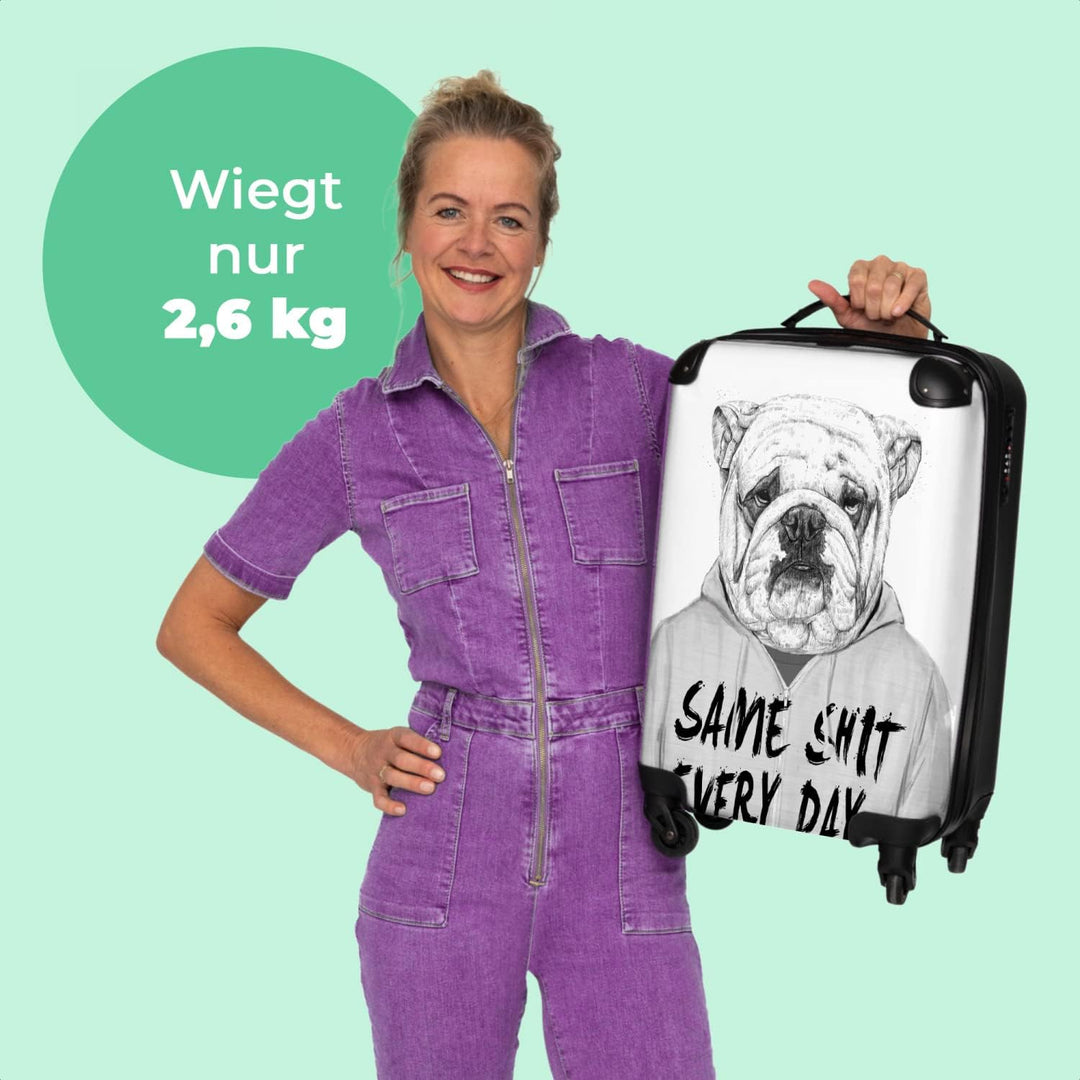 NoBoringSuitcases.com® Koffer Handgepäck Trolley Rollkoffer Kleine Reisekoffer mit 4 Rollen - Hund -