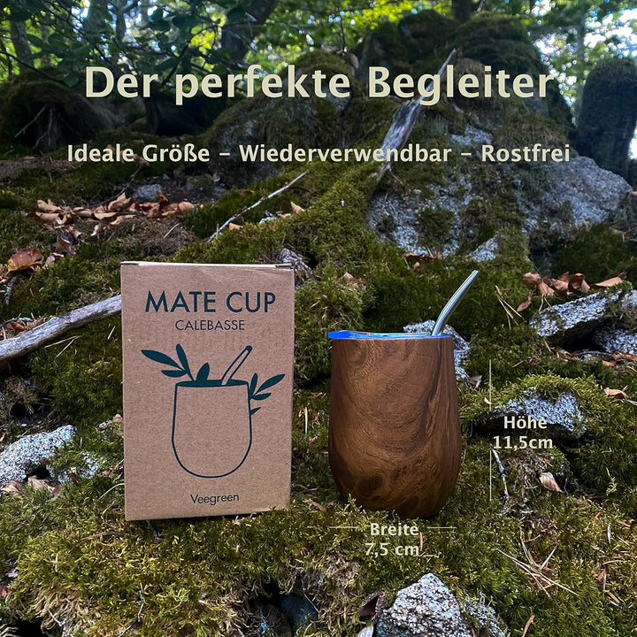 Set Tasse Yerba Maté | Argentinien | Kalebasse + Bombilla Strohhalm + Deckel | ideale Trinkflasche z