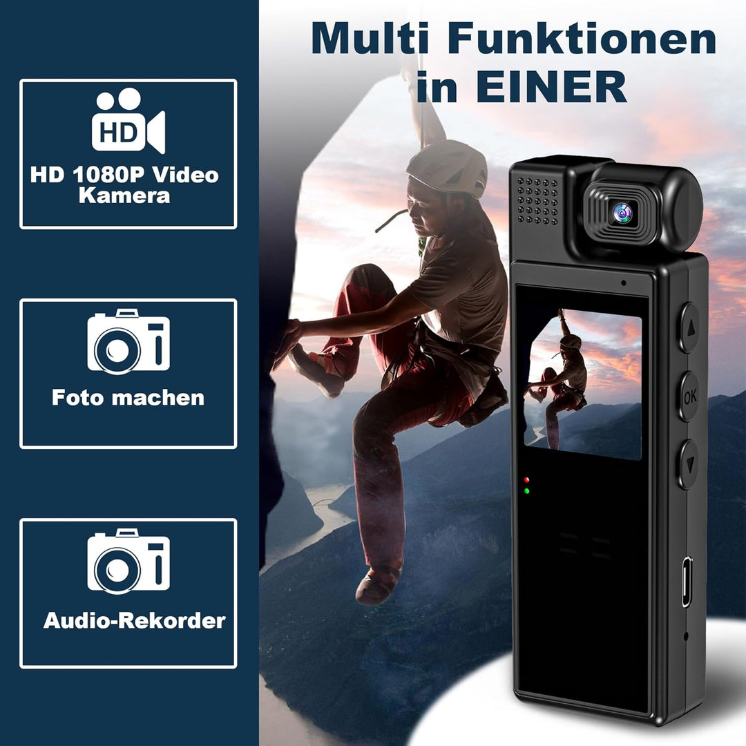 KAMREA HD 1080P Mini Körperkamera Mini Body Camera 180° drehbares Objektiv Bewegungserkennung 6 Stun