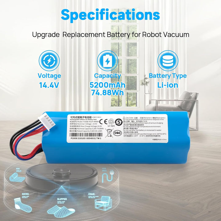 5200 mAh Akku Kompatibel mit Ecovacs Deebot T5 T8 T8+ T9 T9+ Deebot T10 T9 Ozmo 950 DX65 DX93 DX96,