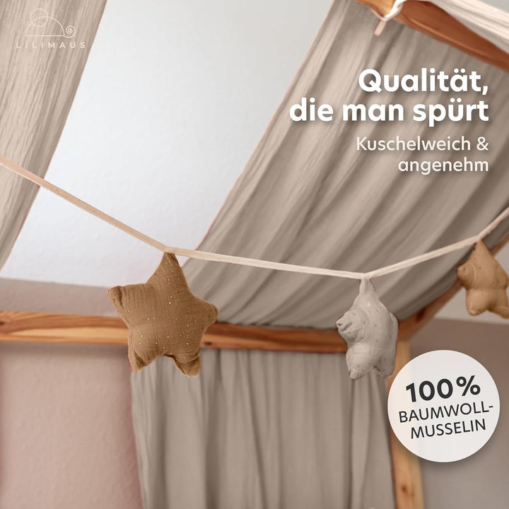 LILIMAUS Sternen Wimpelkette Stoff - Mit Goldapplikation in 12 Farben - 100% Baumwolle Handmade - Mu