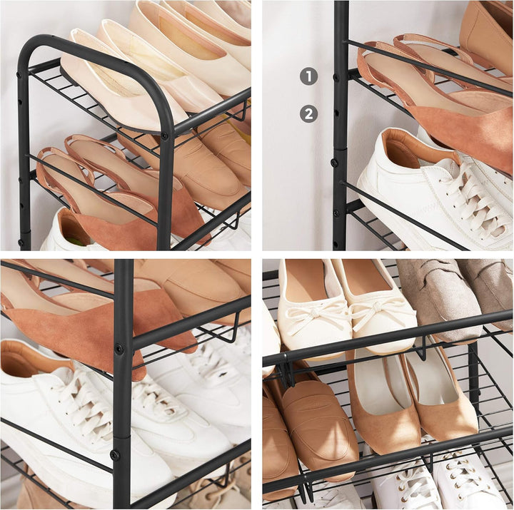 SONGMICS Schuhregal mit 3 Ablagen, stapelbarer Schuh-Organizer, für bis zu 12 Paar Schuhe, aus Stahl