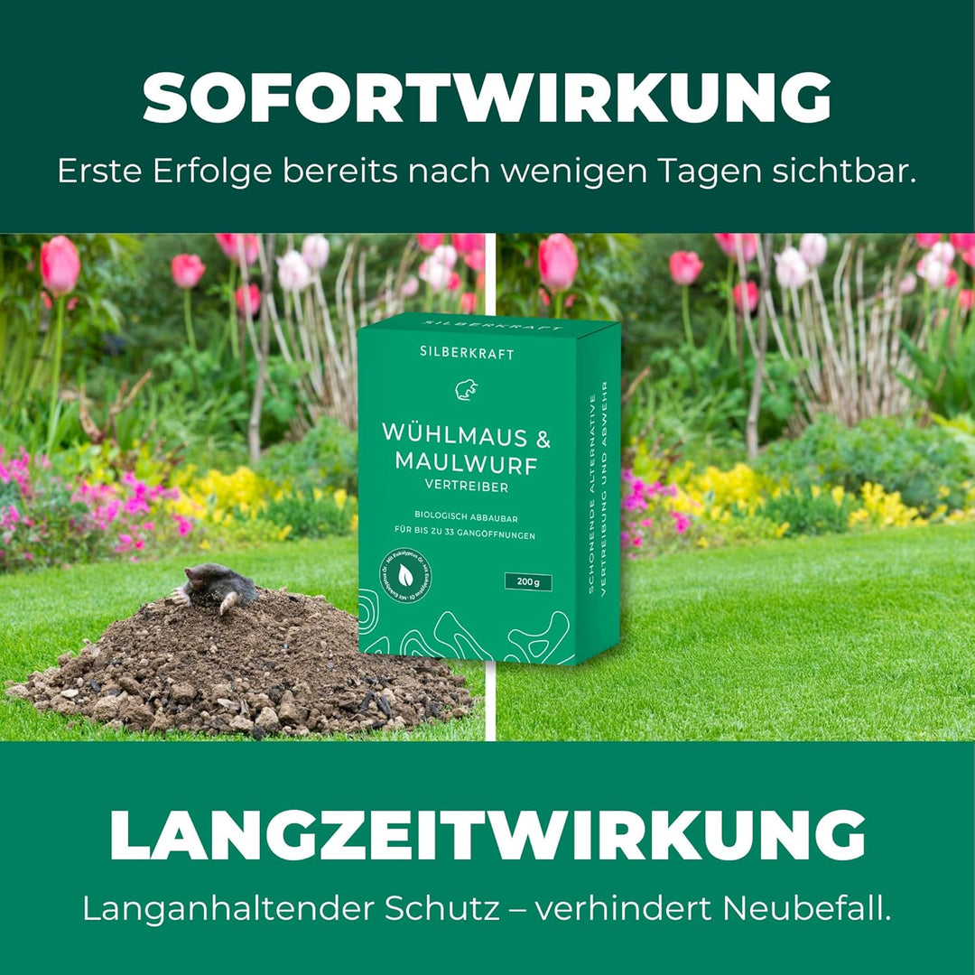 Silberkraft Wühlmaus- & Maulwurf-Vertreiber Granulat 200g - Repellent zur Vertreibung über Duftstoff