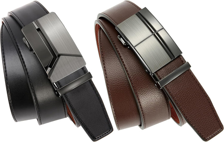 CHAOREN Gürtel Herren 2er-Pack, 35mm Automatik Ledergürtel mit Ratsche - Passgenau Zuschneidbar, Ide