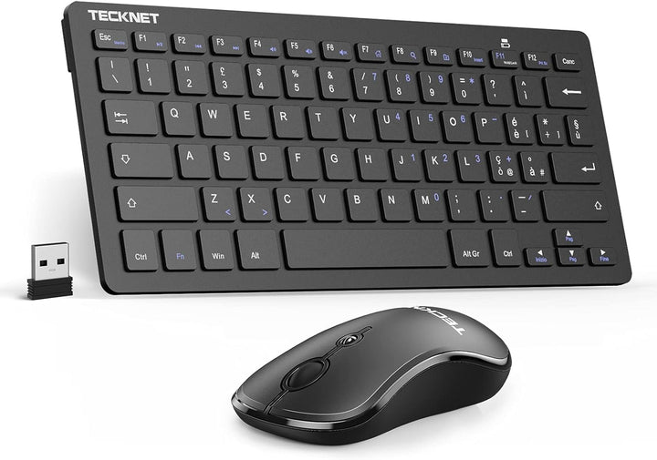 TECKNET Italienische QWERTY-Tastatur und Maus, 2.4G kabellose Tastatur und leise Maus mit Nano-USB-E