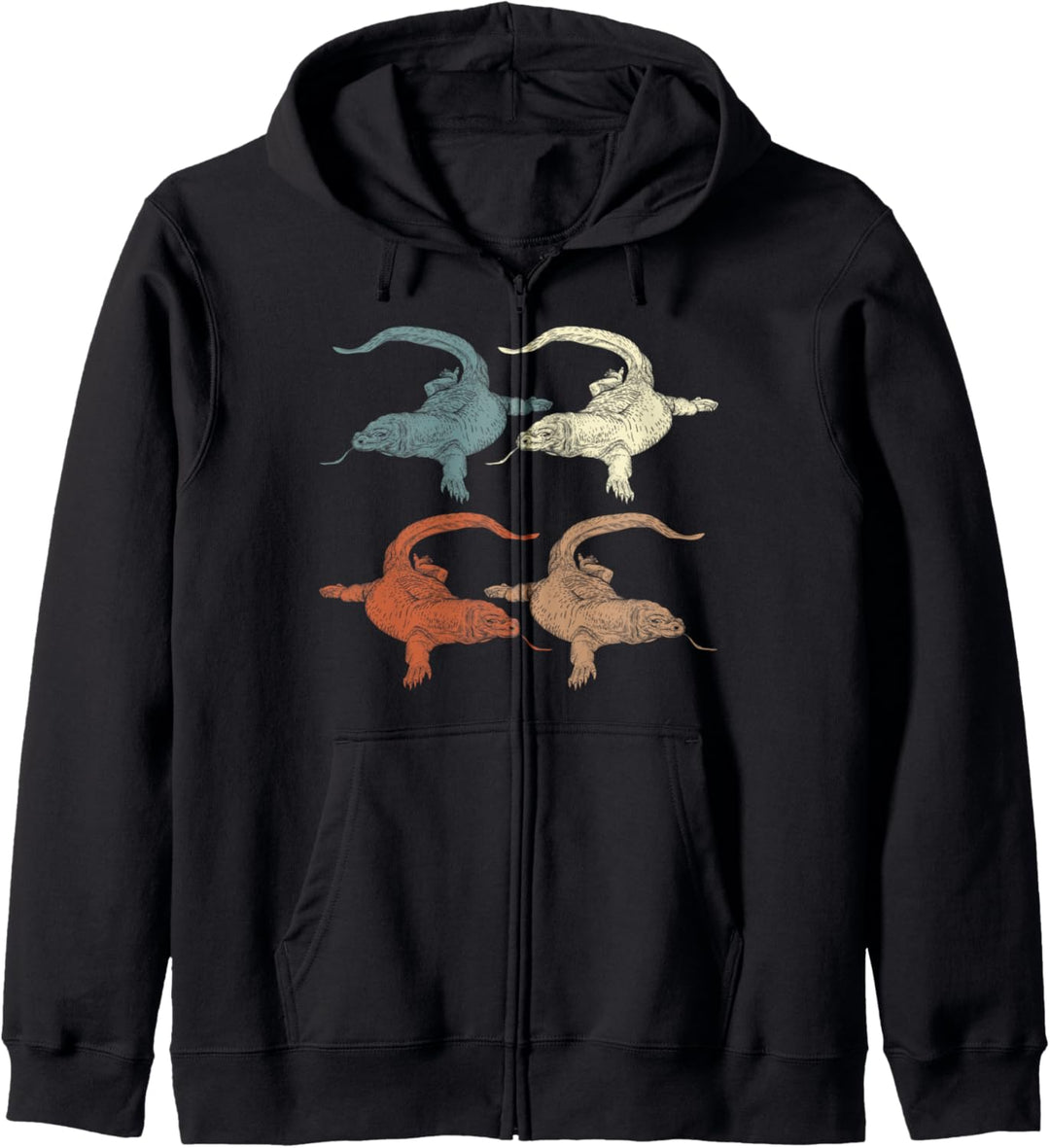 Indonesien Tier Tropisches Reptil Waran Retro Komodowaran Kapuzenjacke