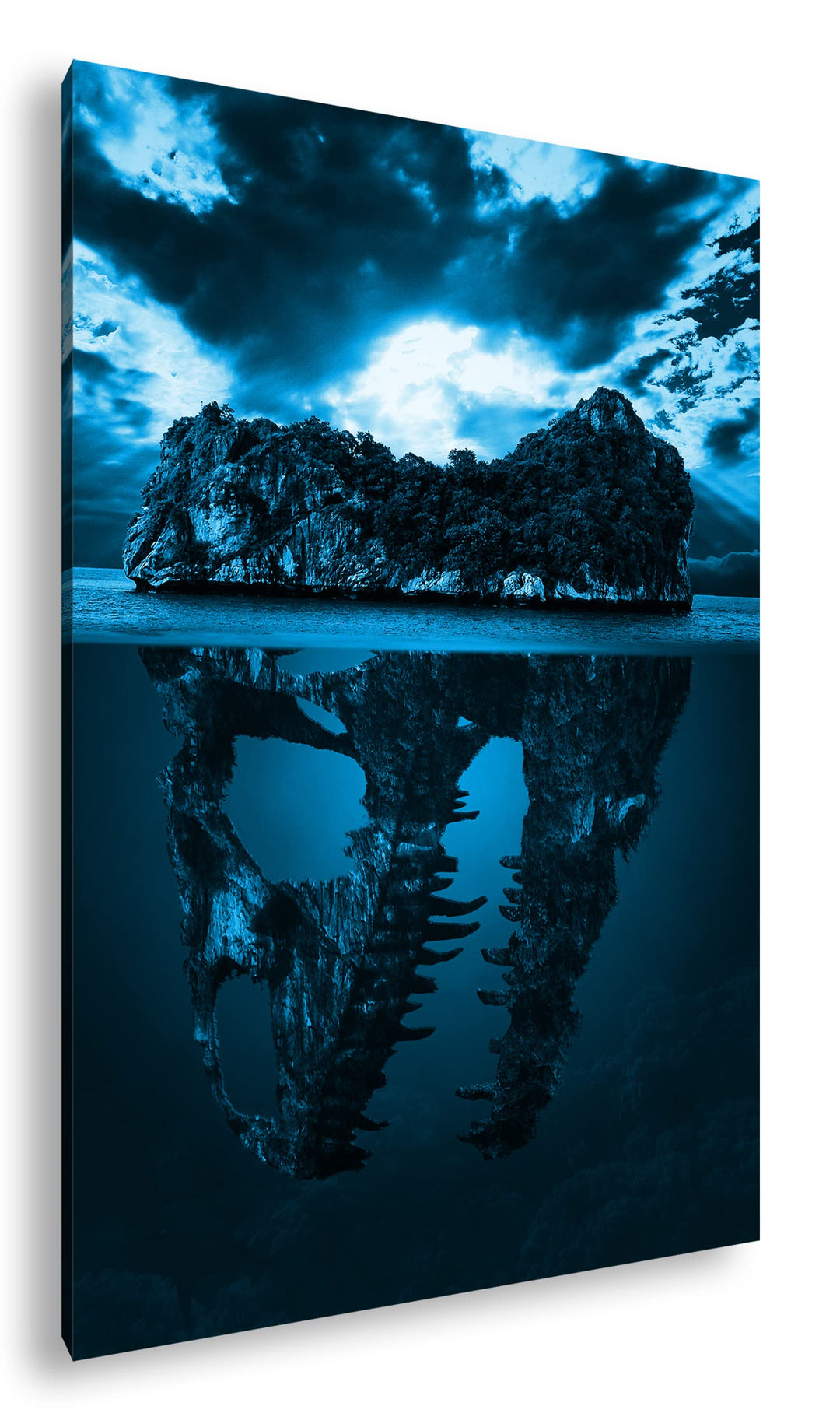 deyoli tropische Totenkopf Insel Format 80x60 Effekt: Monocrome Blau als Leinwandbild, Motiv fertig
