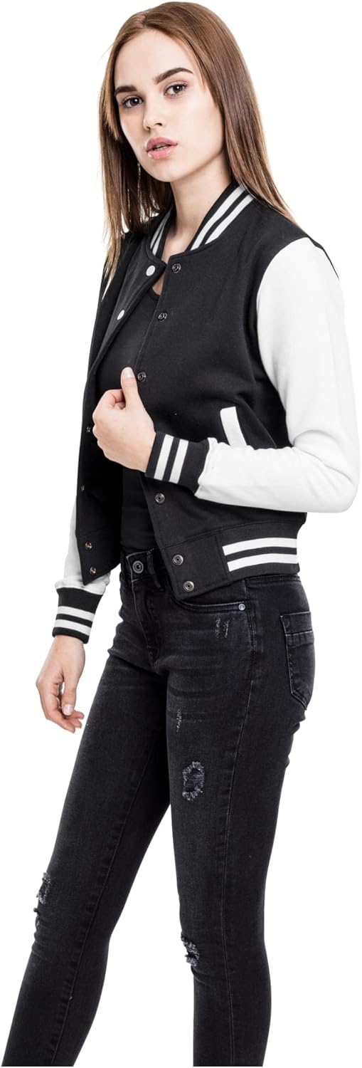 Urban Classics Damen Ladies College Sweat Jacket XS Blk/Wht, XS Blk/Wht