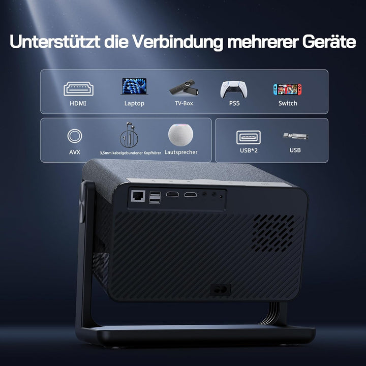 WOLFANG Mini Beamer 4K【Netflix Official & Autofokus/Trapezkorrektur】, 28000 Lumen WiFi 6 Smart Proje