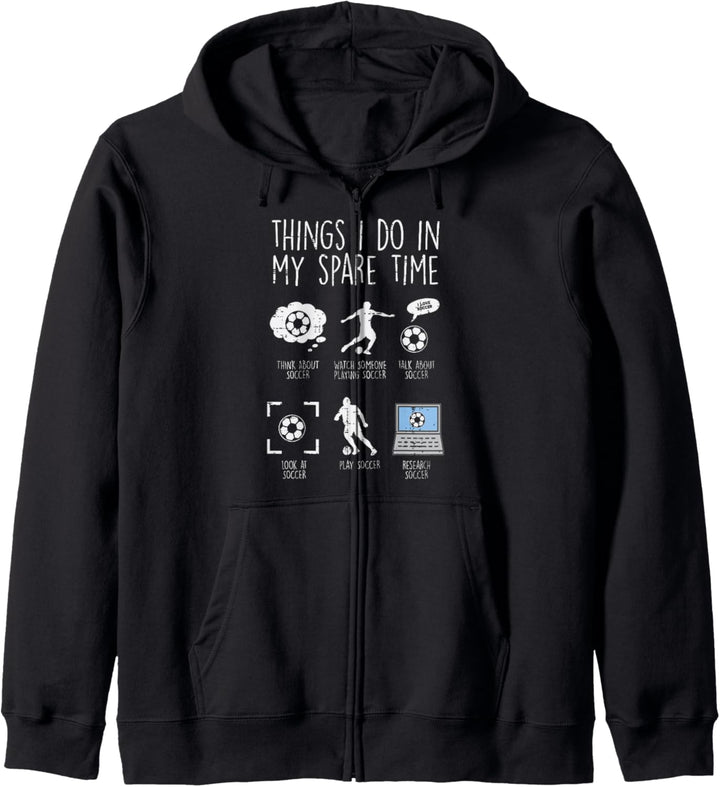 Lustiger Fussball mit Aufschrift „Things I Do Spare Time“, für Herren und Damen Kapuzenjacke