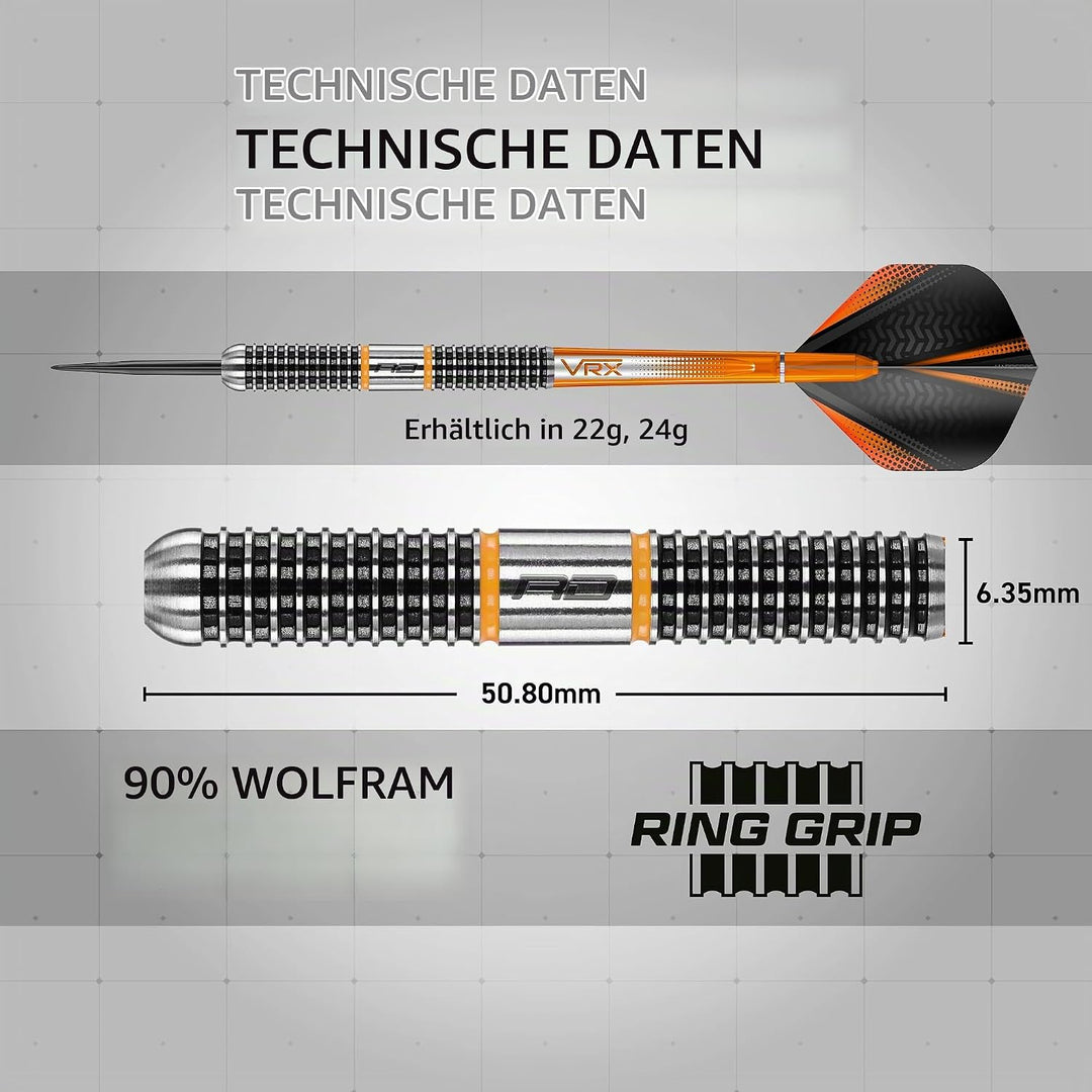 RED DRAGON Amberjack Series Steel Profi Dartpfeile Steeldarts Set mit Flights und Schäfte 22.0 Gramm