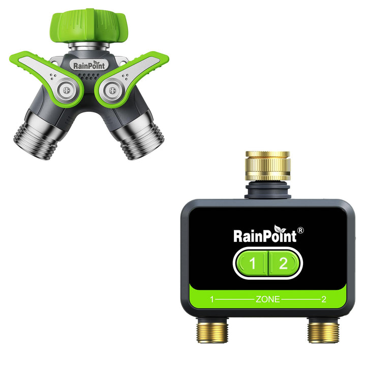 RAINPOINT 2 Wege Verteiler Wasser, 100% Metallgehäuse Verteiler & Bewässerungscomputer WLAN 2 Ausgän