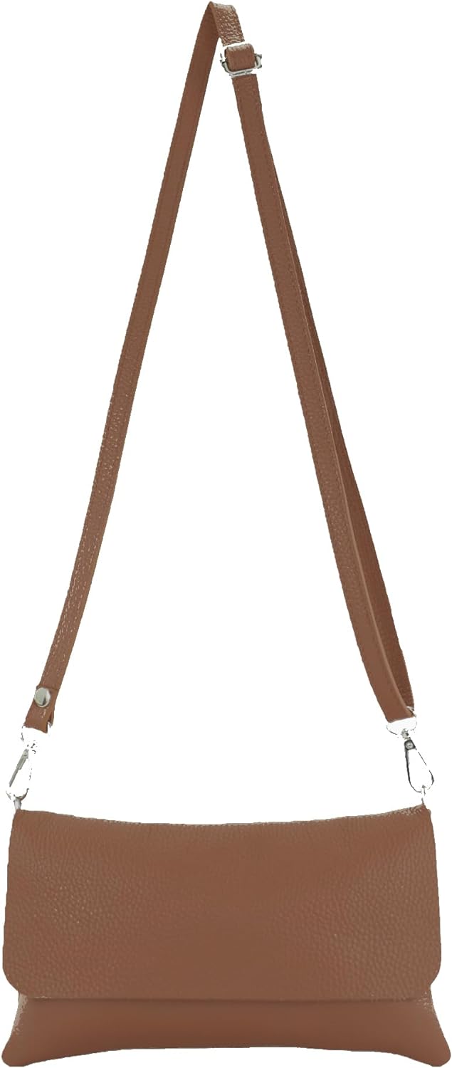 modamoda de - T226 - ital. Leder Clutch Umhängetasche Klein Small Dunkelcamel, Dunkelcamel