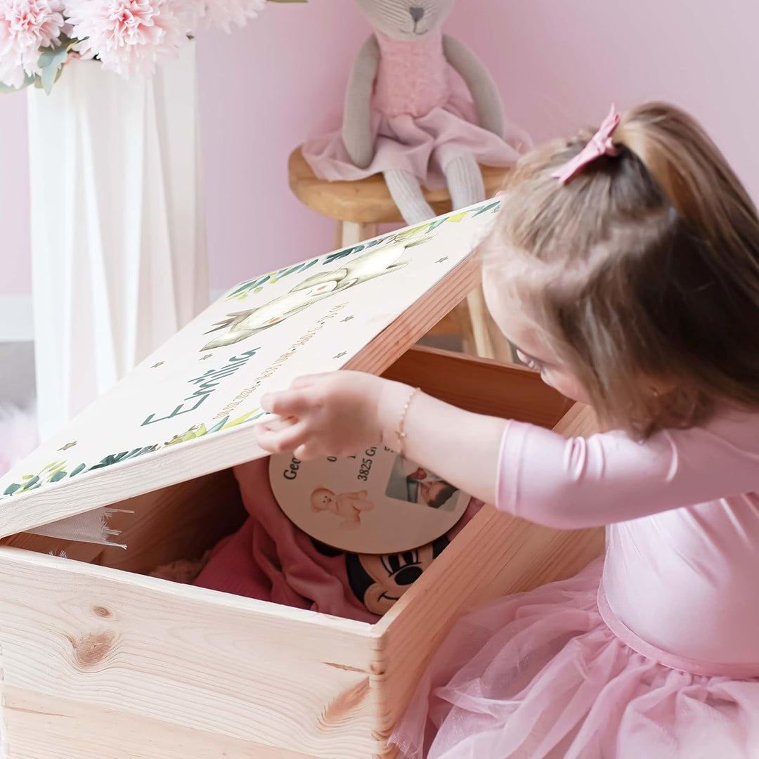 KIDSMOOD - Erinnerungsbox Baby, personalisierte Holzkiste mit Deckel, Ideal zur Aufbewahrung von Eri