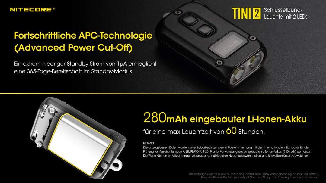 Nitecore Tini2 GR Schlüsselanhängerlampe, Unisex, Schwarz, 50 mm, Schwarz