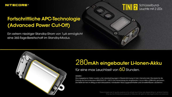 Nitecore Tini2 GR Schlüsselanhängerlampe, Unisex, Schwarz, 50 mm, Schwarz