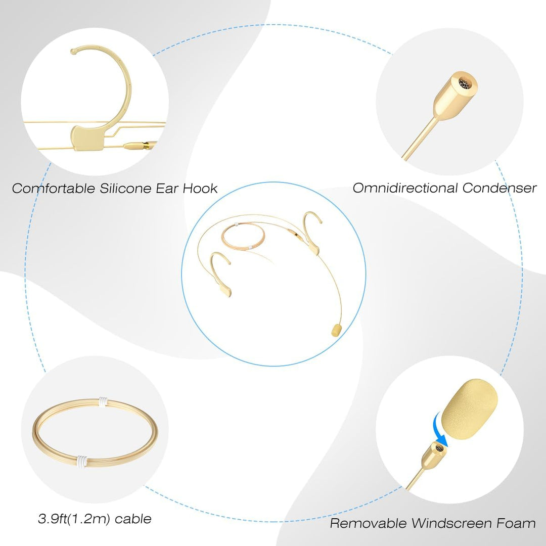 KIMAFUN Beiges Headset-Mikrofon, professionelles Over-Ear-Kondensator-Kopfhörermikrofon, kompatibel