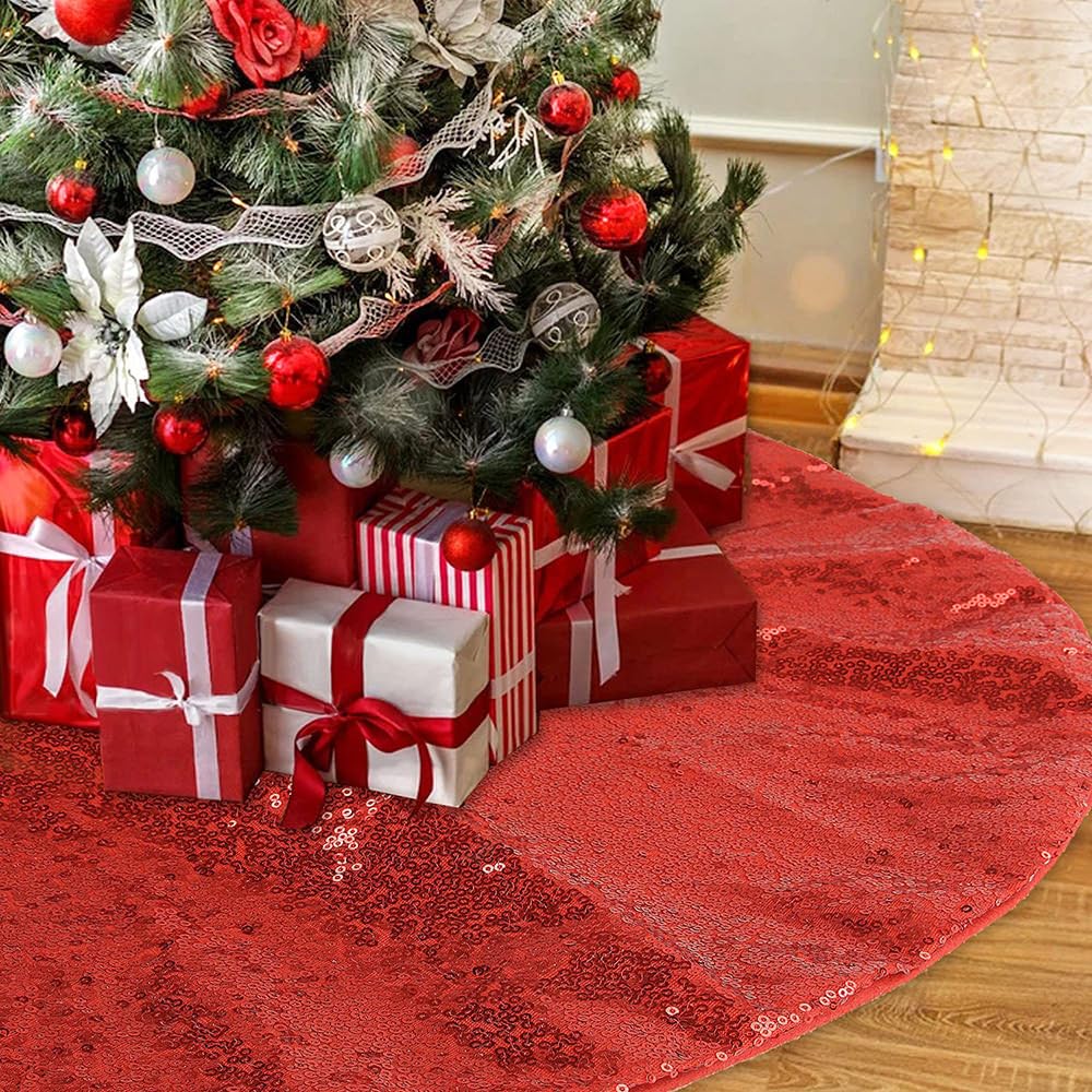 Micoden Weihnachtsbaum Decke,76CM Luxus Baumrock Glitzer Pailletten Weihnachtsbaum Rock Matte Doppel