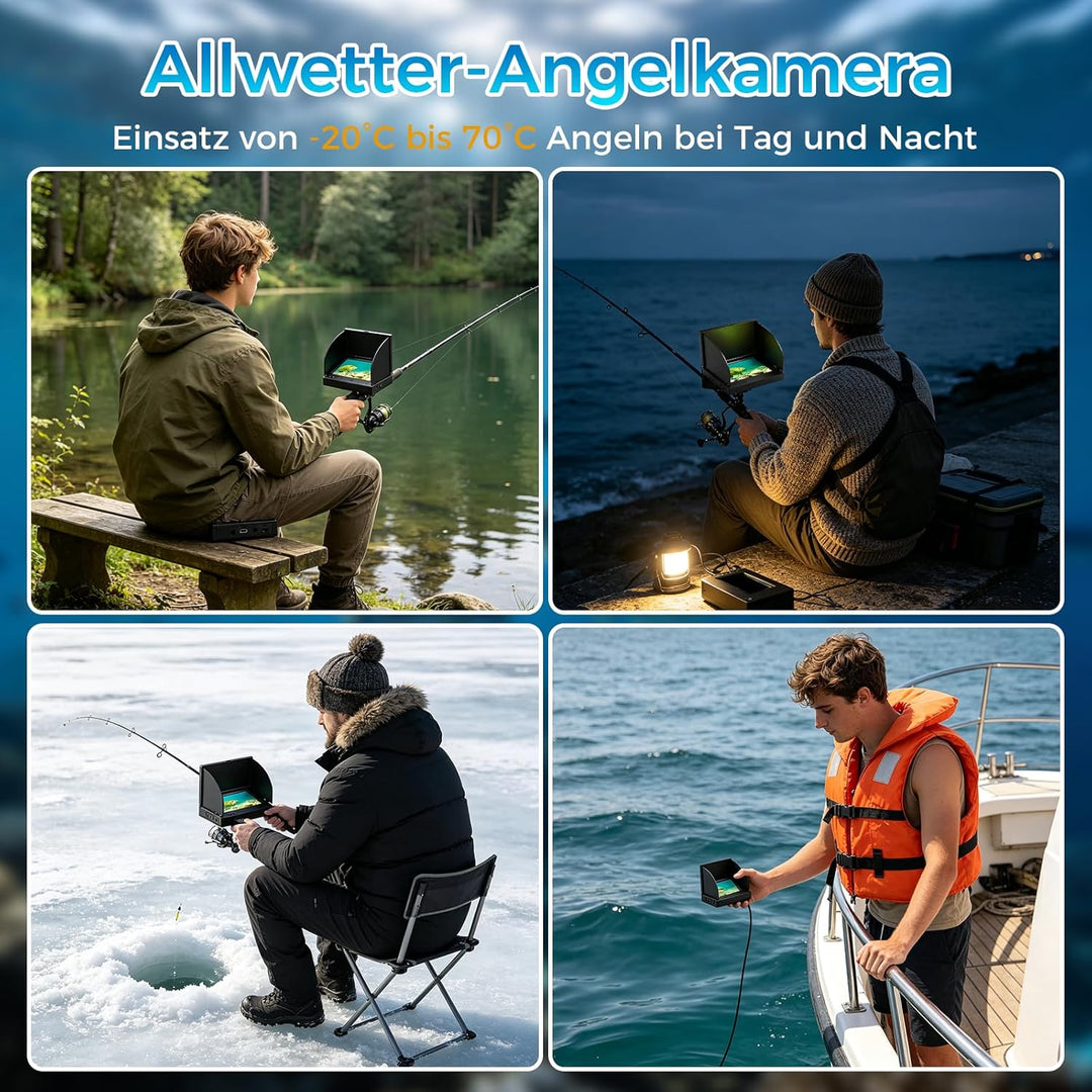 Unterwasserkamera Angeln,1080P HD Fischfinder mit 4.3-Zoll-LCD 15m Wasserdichtem IP68 Kabel 12 IR-Na