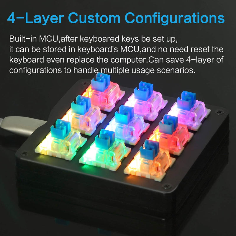 Koolertron Makro Tastatur Programmierbare Tastatur, LED-Hintergrundbeleuchtung Tragbare Mini Mechani