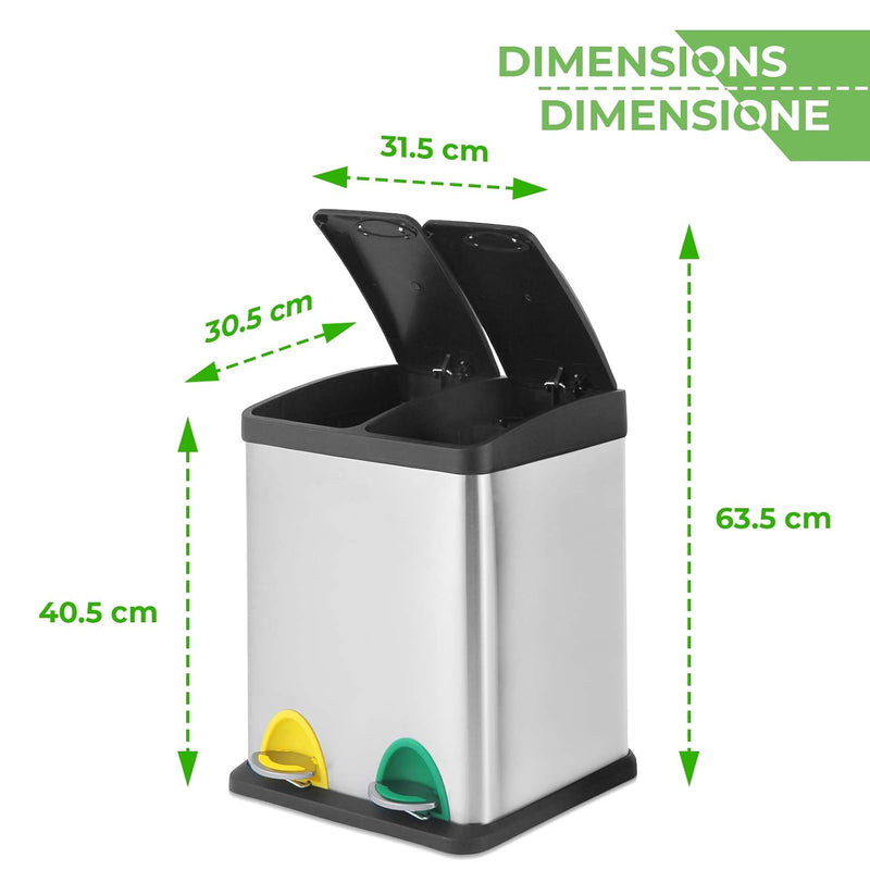 Jago® Mülleimer – 16/24/45/60 L - 2 oder 3 fächer, Edelstahl, mit Inneneimer, Handgriff, Deckel, für