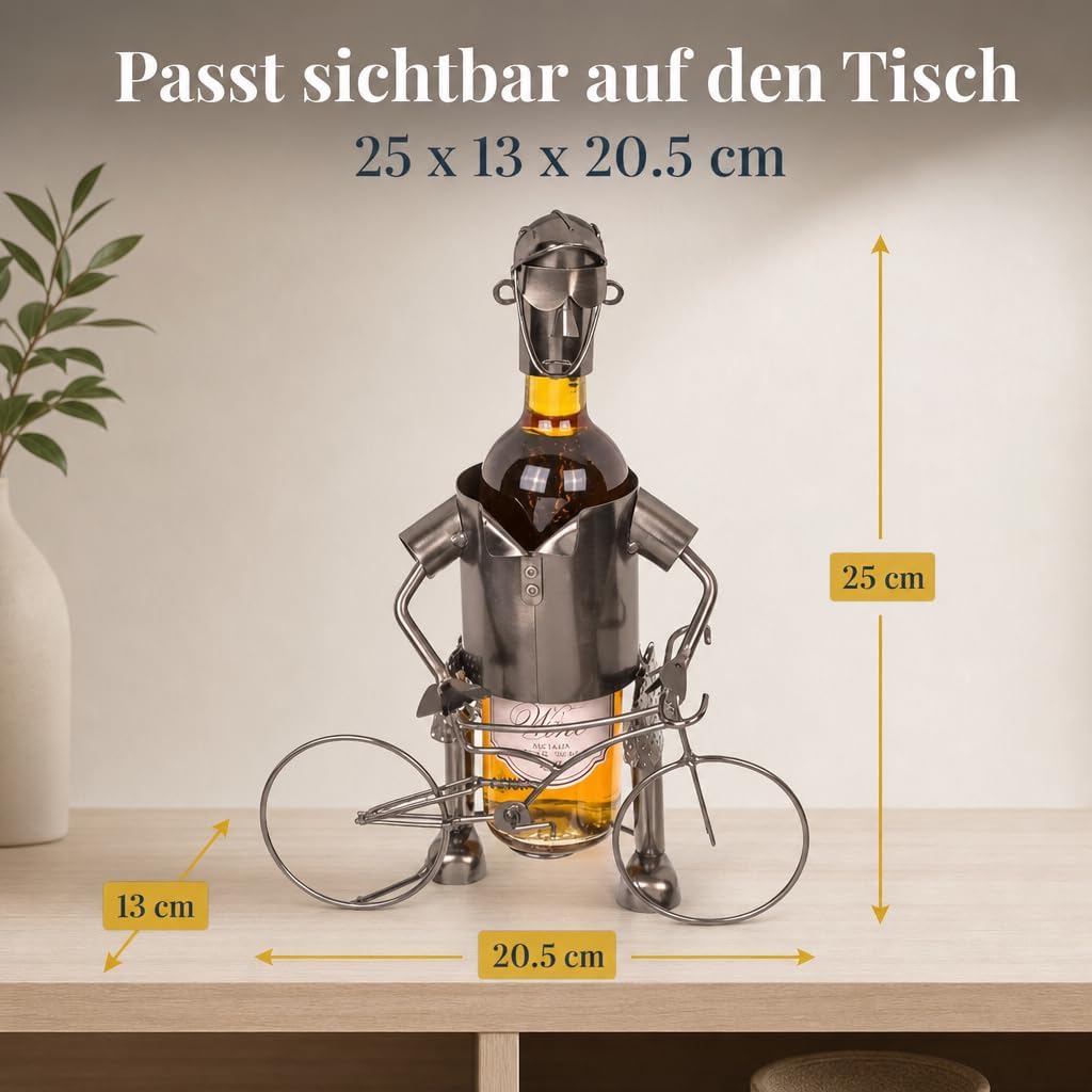 MIJOMA Weinflaschenhalter Fahrradfahrer aus Metall – Deko-Weinständer für 1 Flasche, Handarbeit, ori