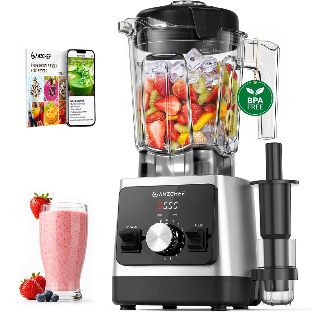 AMZCHEF Smoothie Maker 1800W Standmixer Blender, Hochleistungsmixer mit 2L Tritan-Behälter (BPA-frei