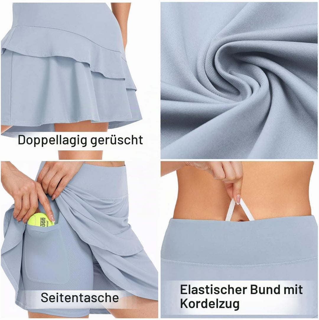 Soneven Hosenrock Damen Knielang Tennis Rock mit Hose Drunter Mädchen Pleated Wanderrock Sommer Spo