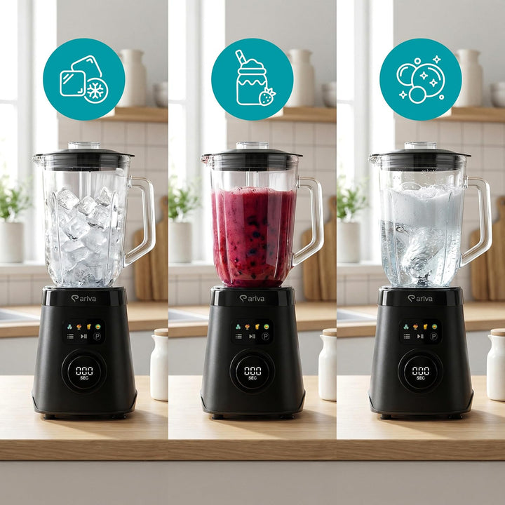 ARIVA Standmixer 1000W mit 1,5L Glasbehälter & Kaffeemühle, Smoothie Maker & Ice Crusher mit LED-Tou