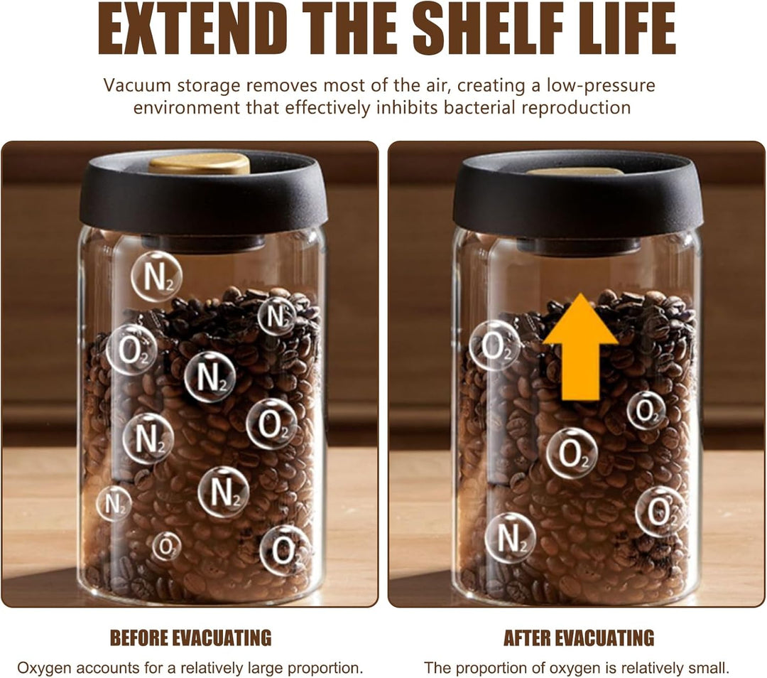 2 Stück Kaffee Vakuumbehälter aus Glas 1.8L: Transparent Kaffeebehälter Luftdicht mit Schwarzem Deck